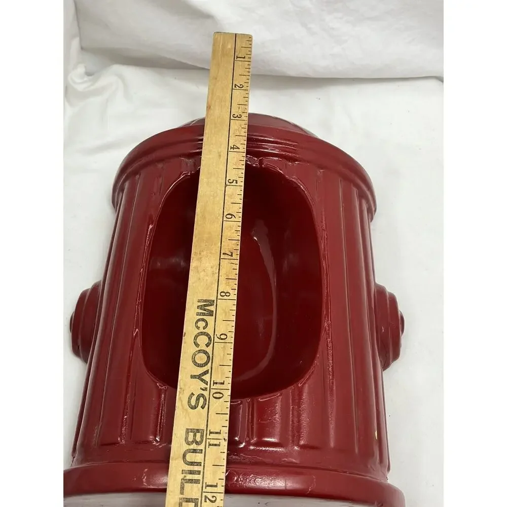 Vintage Red Fire Hydrant Dog Feeder Bowl Glazed Ceramic RARE 12” 🚒 Mid-century